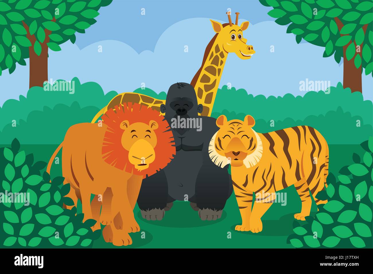 A vector illustration of wild animal in the jungle Stock Vector Image ...