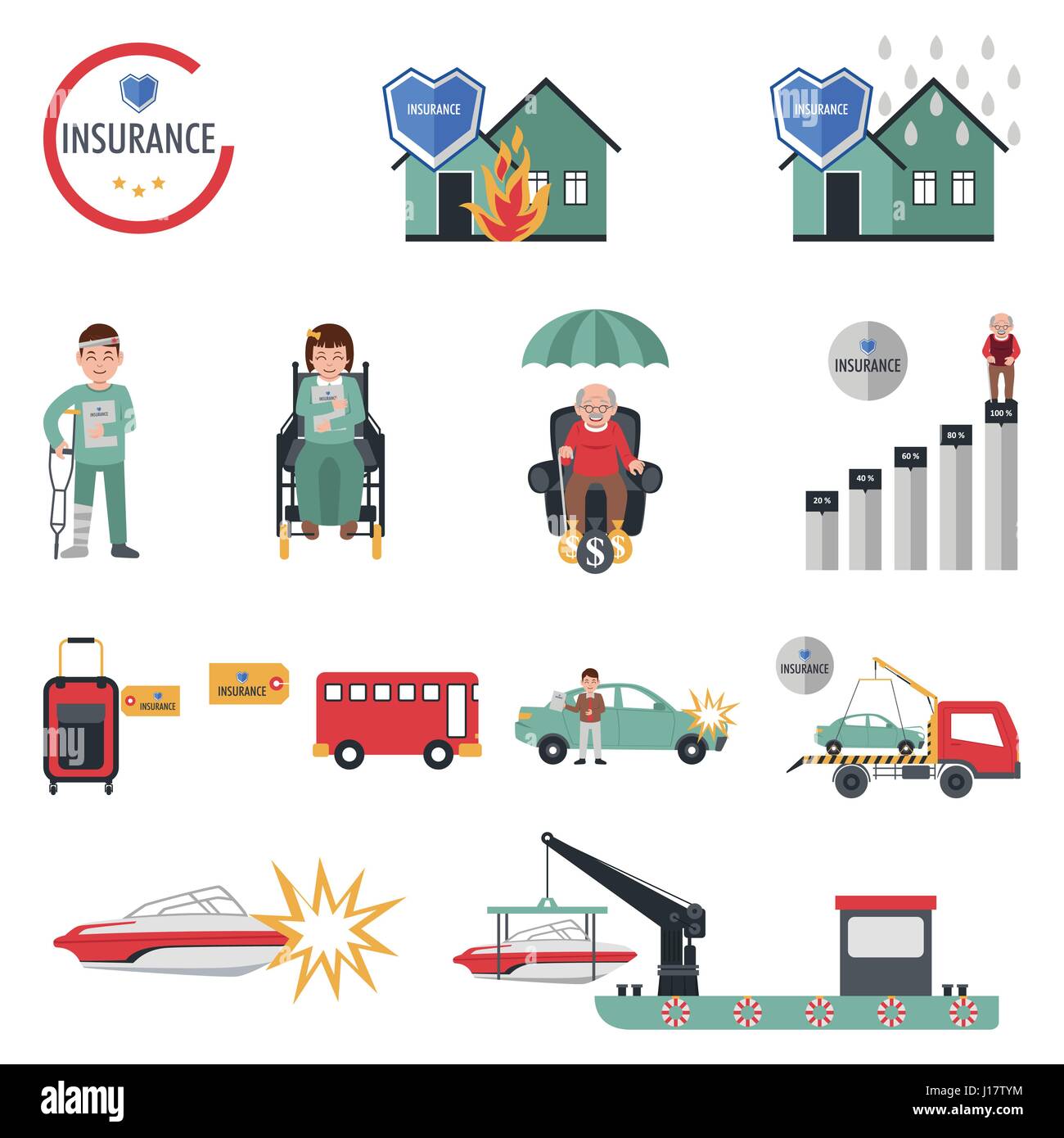 A vector illustration of insurance icon sets Stock Vector