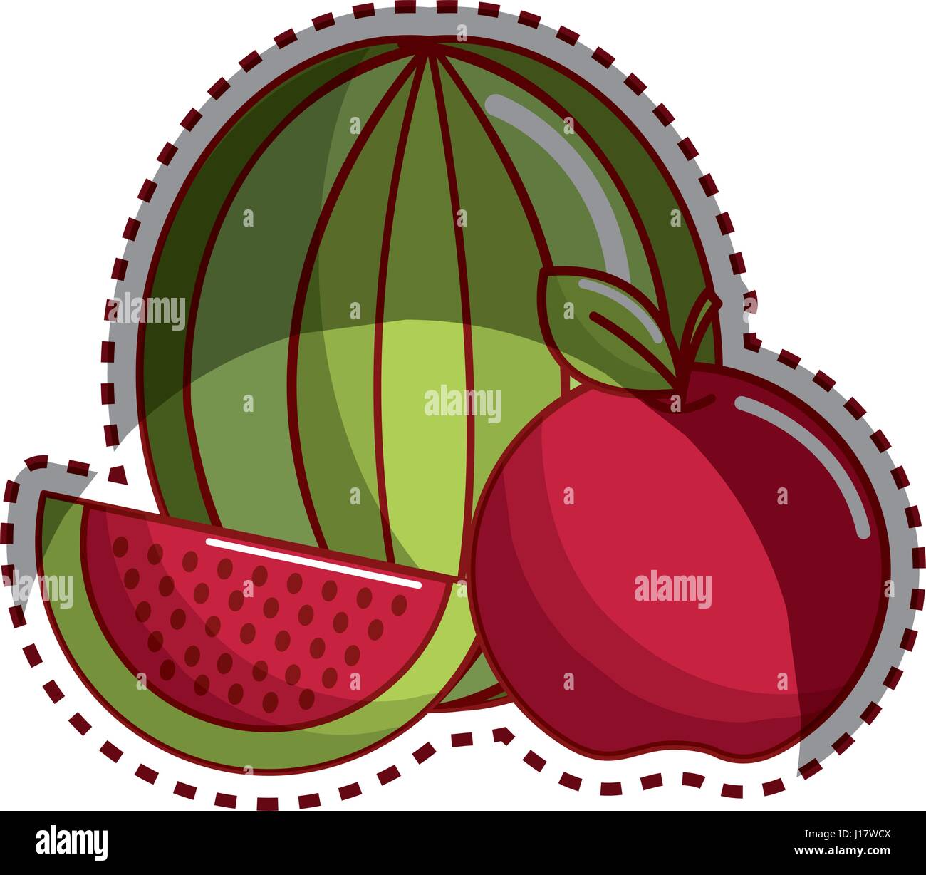 sticker watermelon and apple fruit icon Stock Vector Image & Art - Alamy