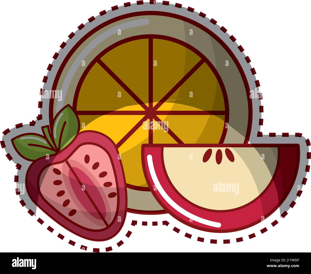 sticker orange, strawberry and apple fruit icon Stock Vector Image ...
