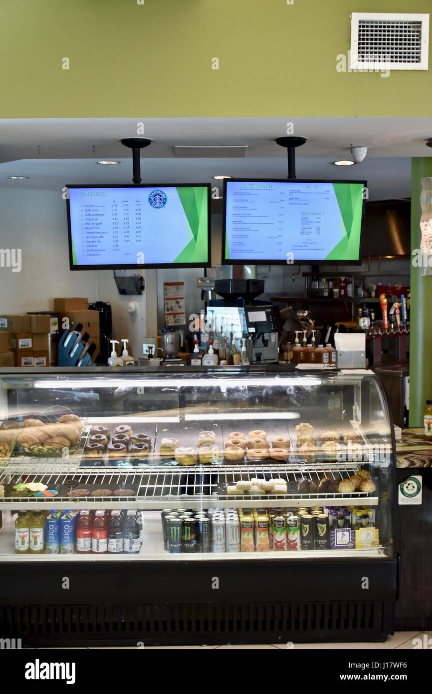 Small coffee shop cafe serving Starbucks coffee Stock Photo Alamy