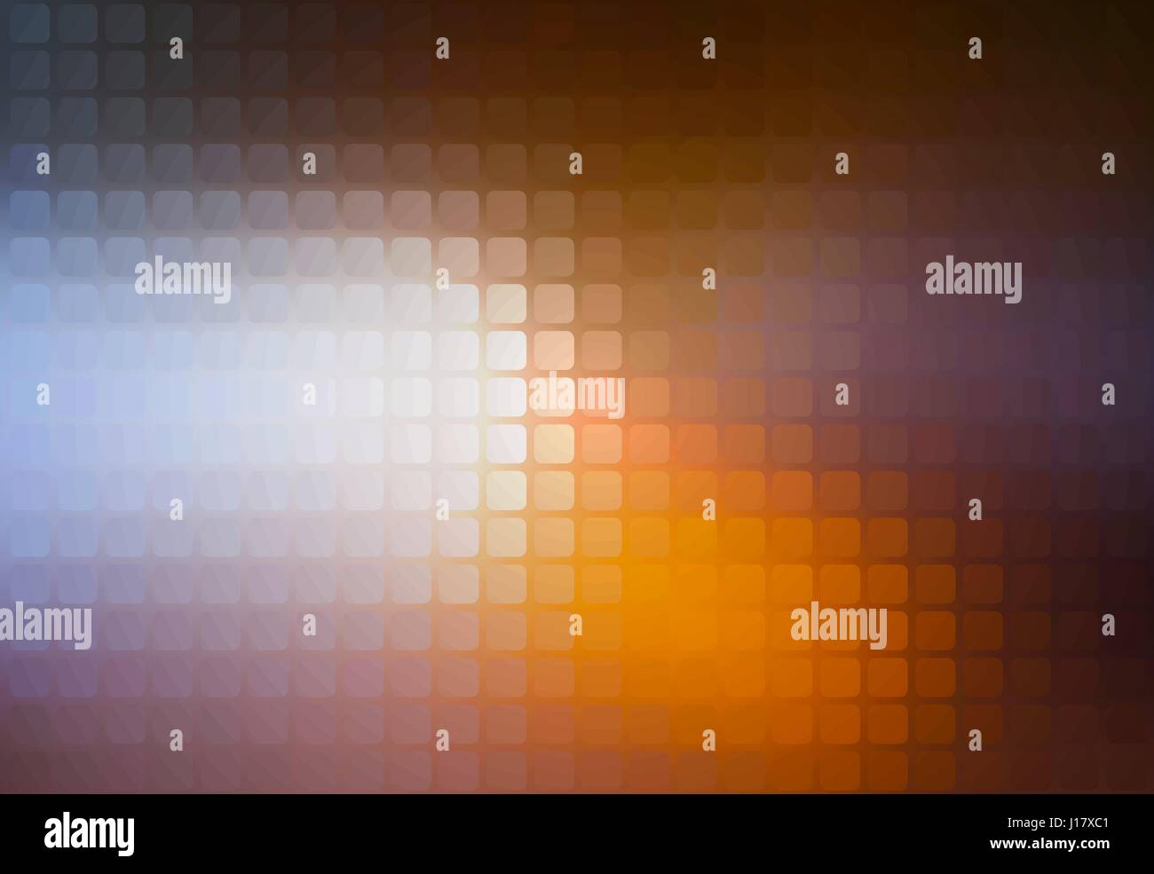 Brown orange white vector abstract rounded corners square tiles mosaic over blurred background Stock Vector
