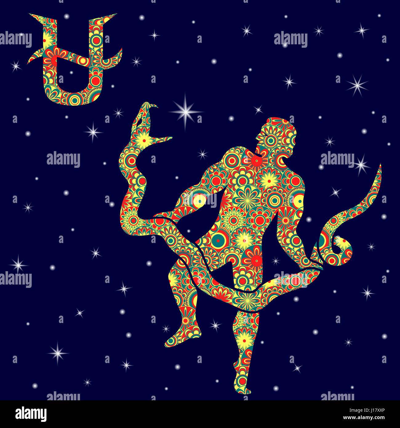 Alternative thirteenth Zodiac sign Ophiuchus with colorful flowers fill
