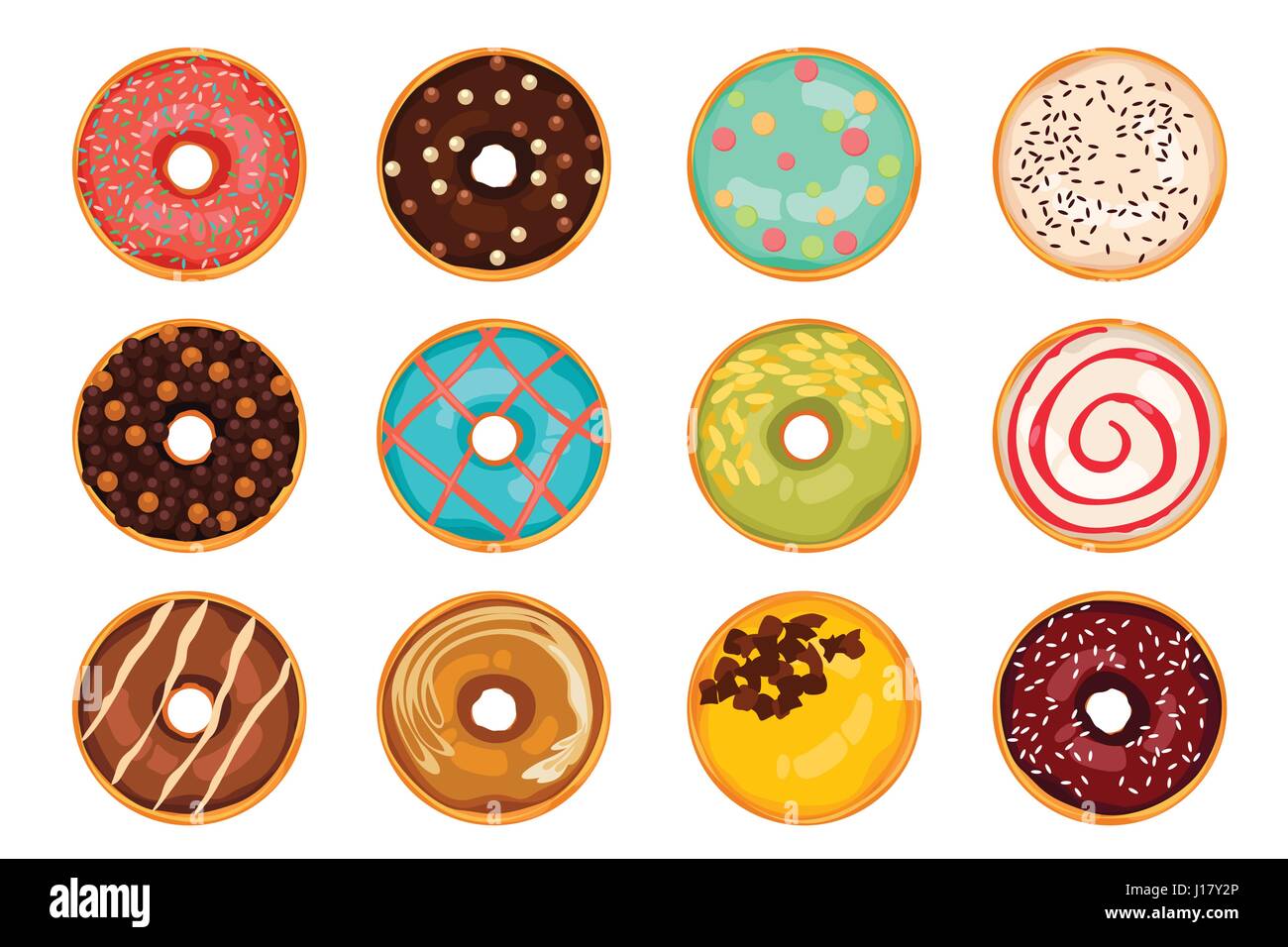 A vector illustration of different types of donuts Stock Vector Image