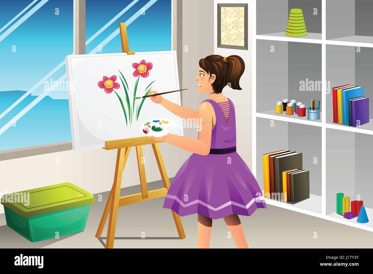 A vector illustration of kids painting on a canvas Stock Vector Image ...