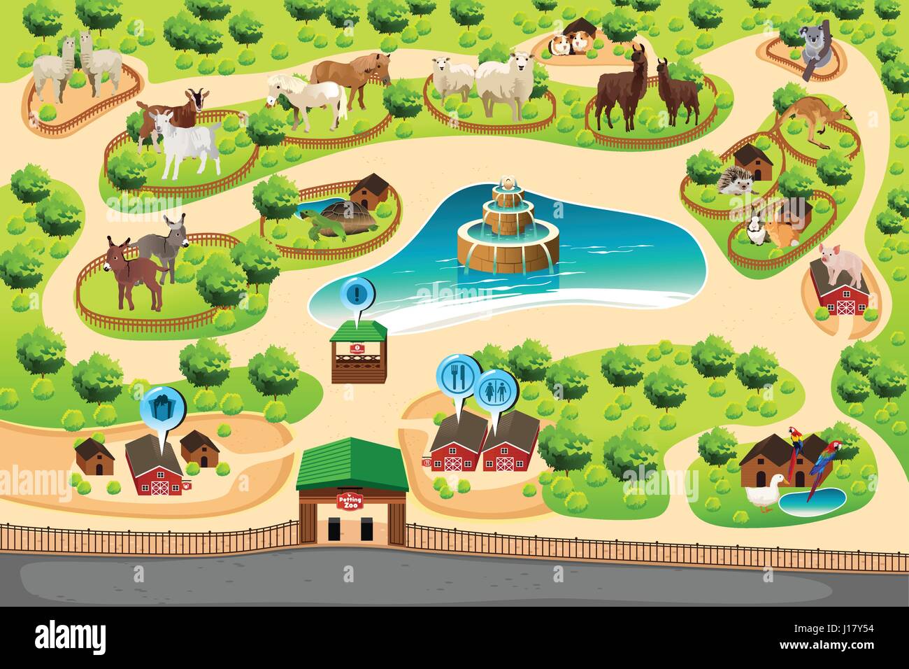 A vector illustration of petting zoo map Stock Vector