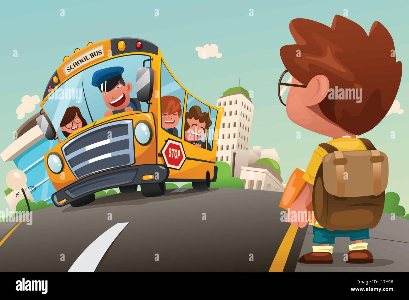 Young Girl Waiting School Bus Stock Photos & Young Girl Waiting School