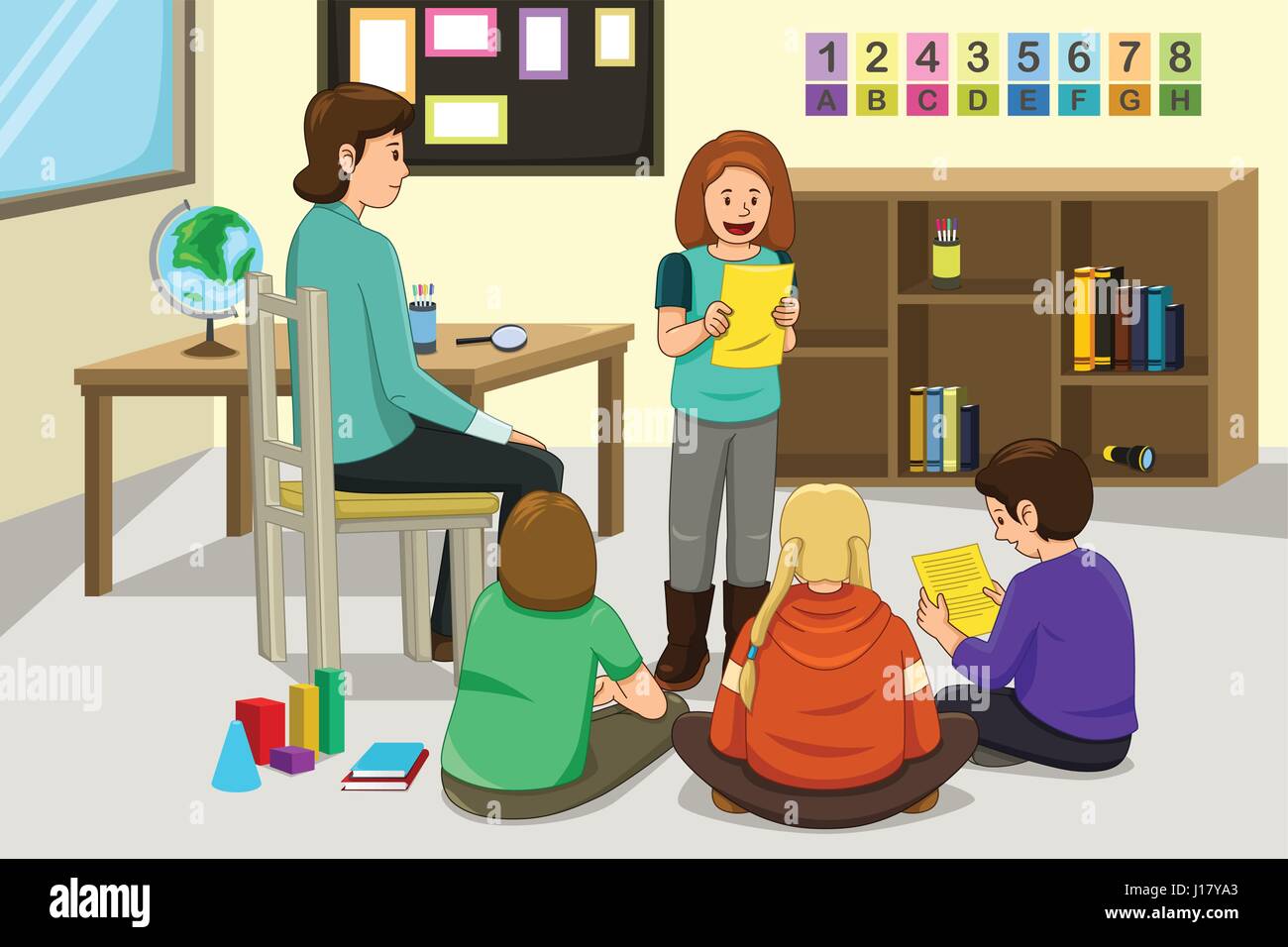 A vector illustration of student doing presentation in front of the ...