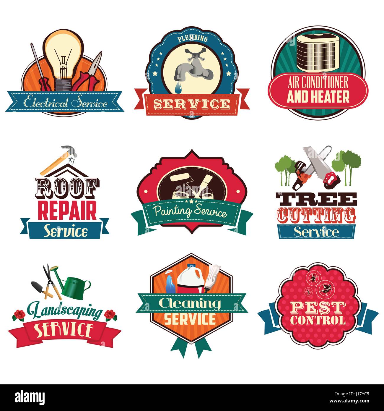 A vector illustration of home repair service icon sets Stock Vector