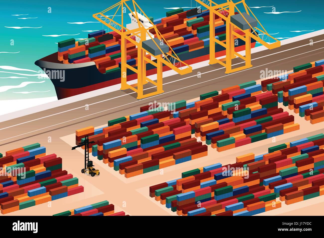 A vector illustration of industrial port scene Stock Vector