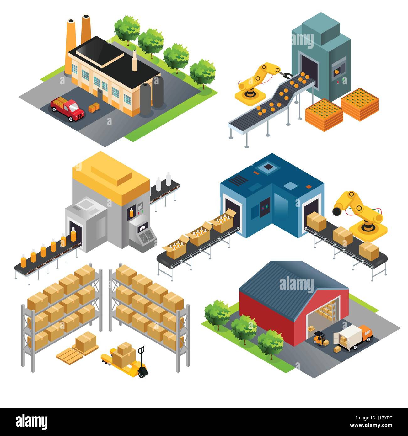 A vector illustration of isometric industrial factory buildings Stock ...
