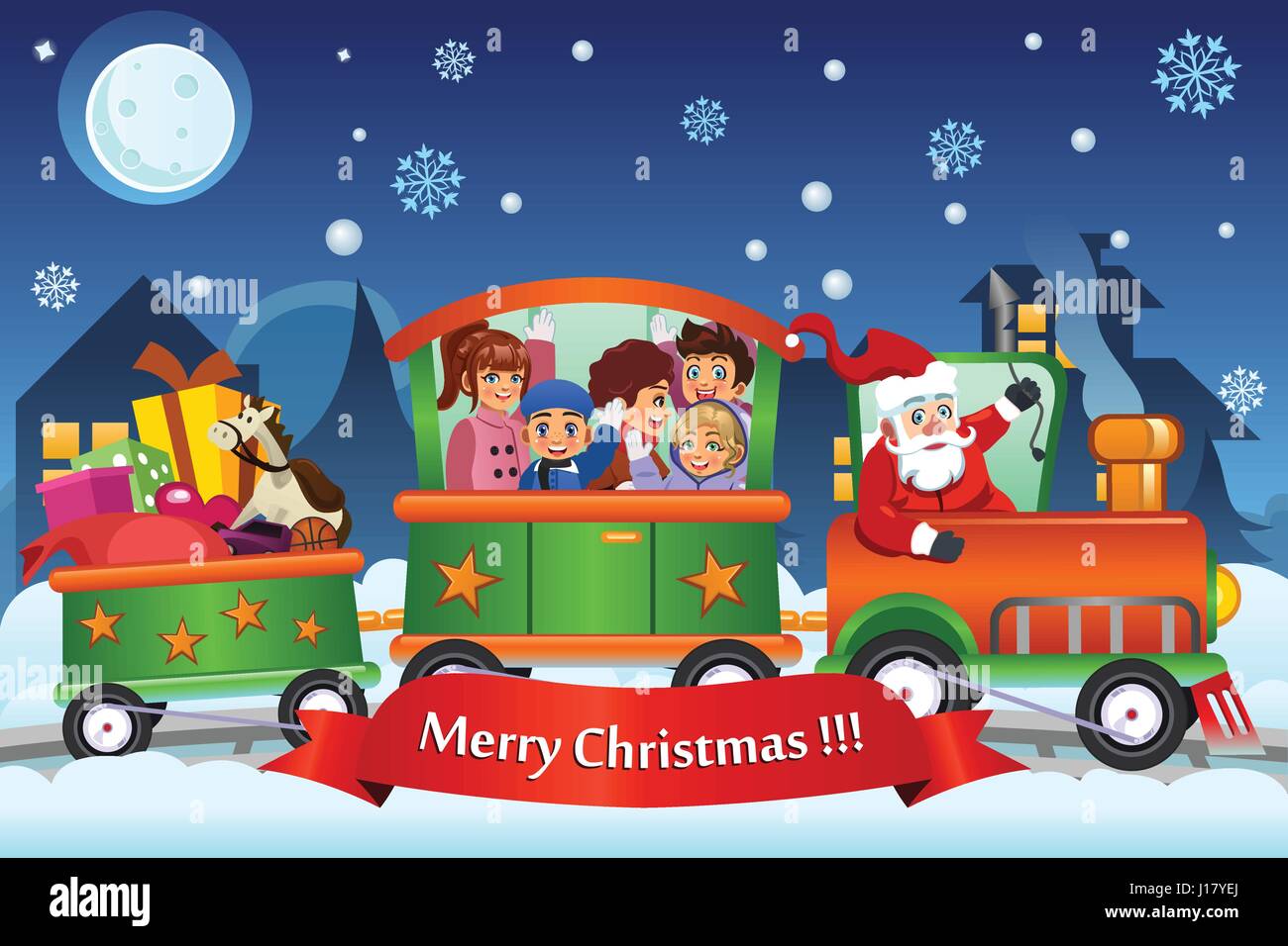 A vector illustration of Kids and Santa Claus on a train carrying ...