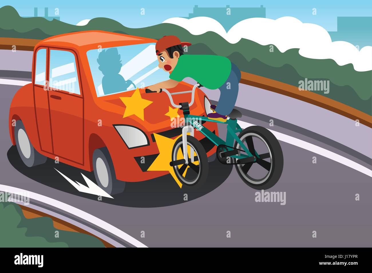 A vector illustration of a Kid Riding a Bicycle in an Accident with a Car  Stock Vector Image & Art - Alamy