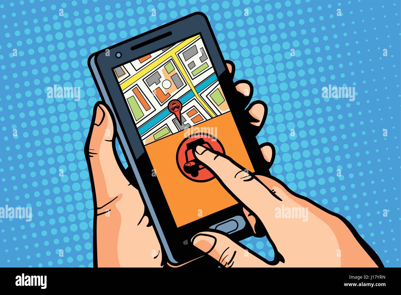 A vector illustration of Display of Phone App for Calling a Ride Stock Vector