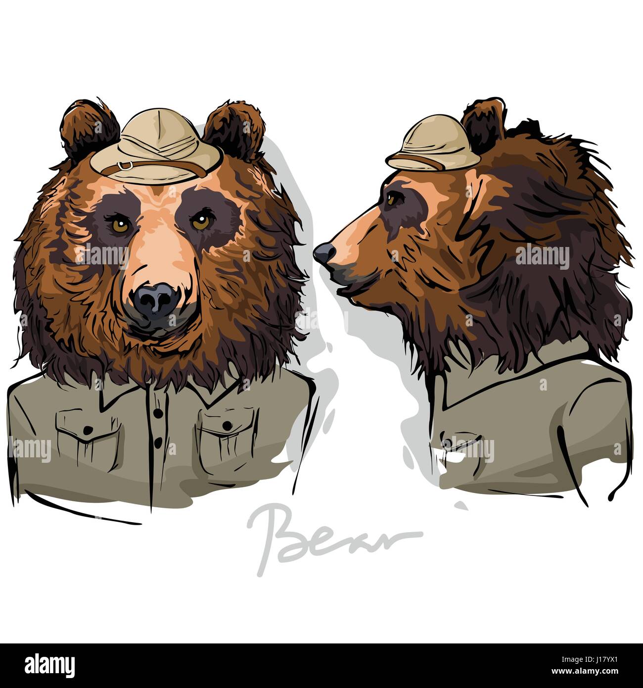 A vector illustration of Bear Dressed as Human Ranger Stock Vector ...