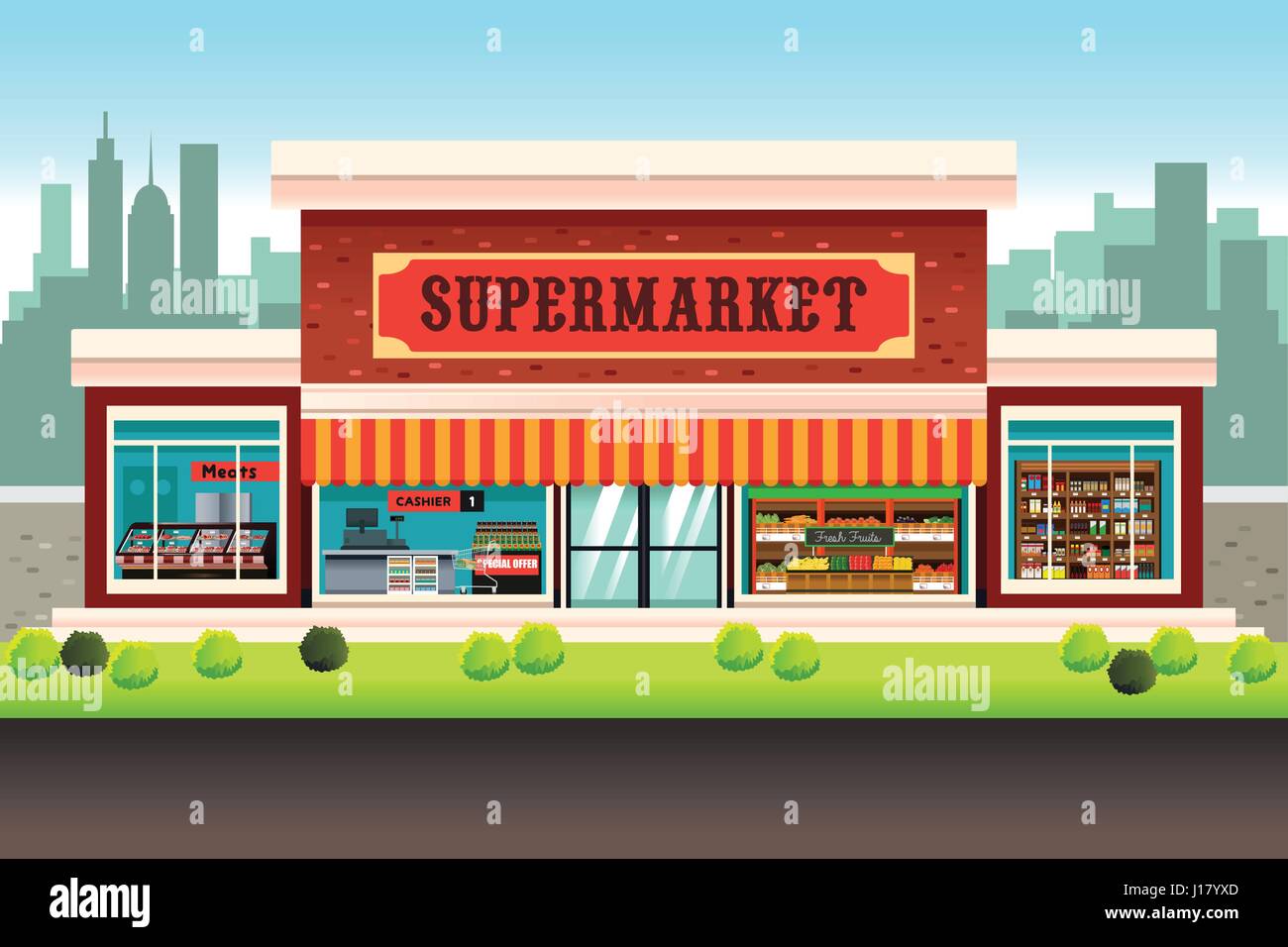 A vector illustration of a Supermarket Grocery Store Stock Vector Image