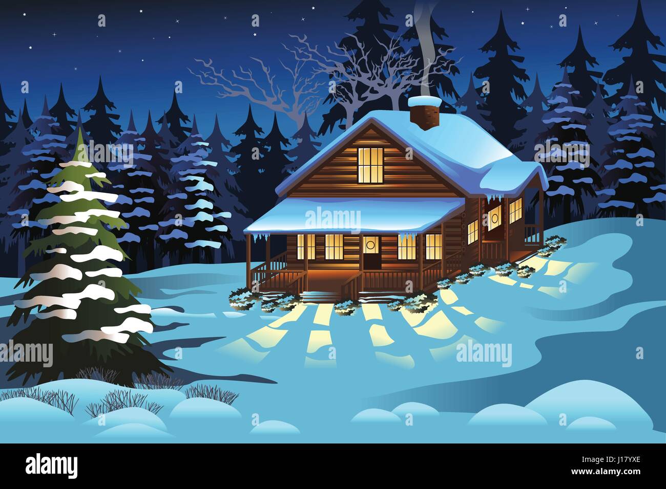 A vector illustration of Cabin in the Woods During Winter Season Stock  Vector Image \u0026 Art - Alamy, image size:1300x956