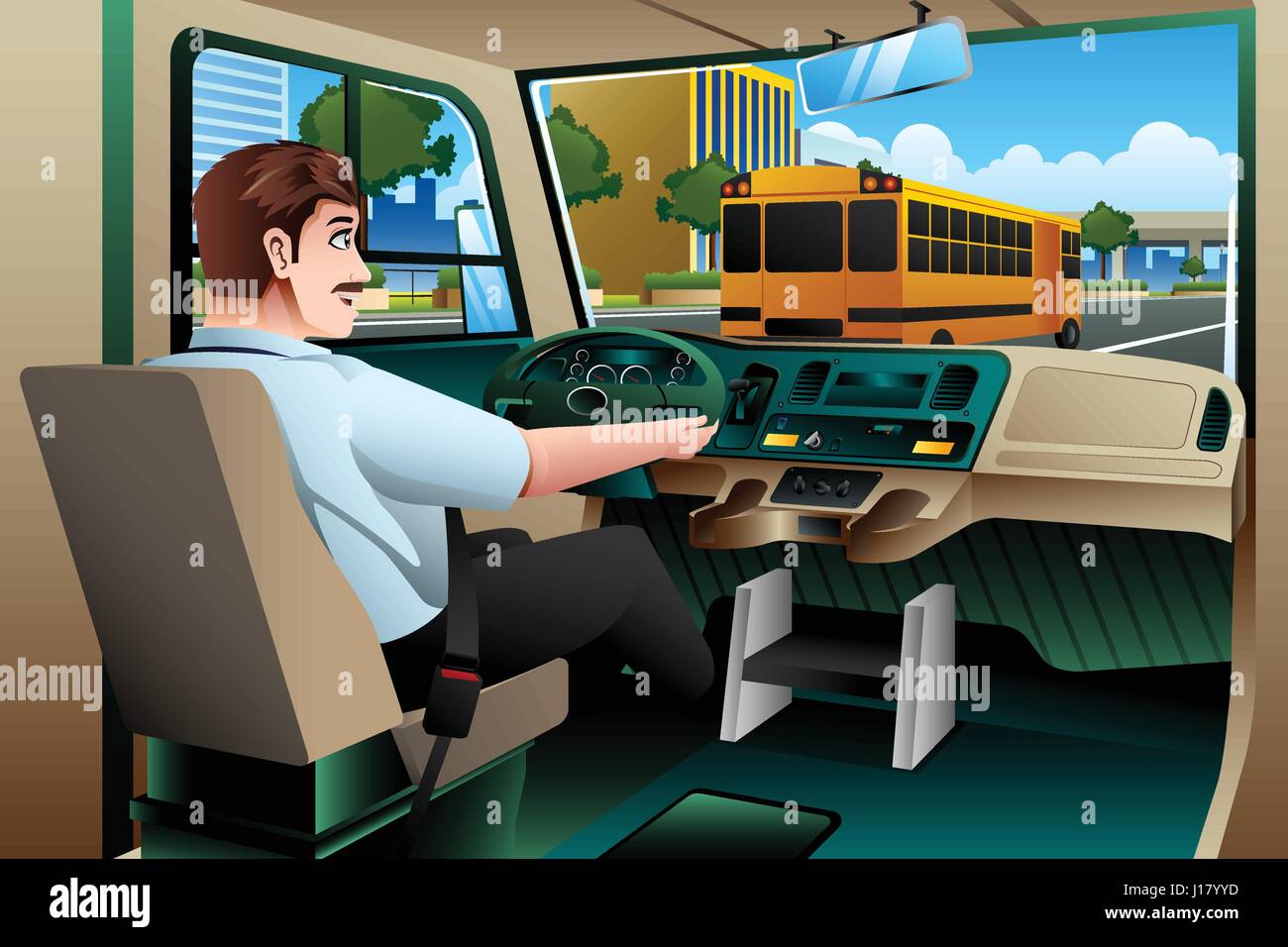 A vector illustration of School Bus Driver Driving a Bus Stock Vector Image  & Art - Alamy
