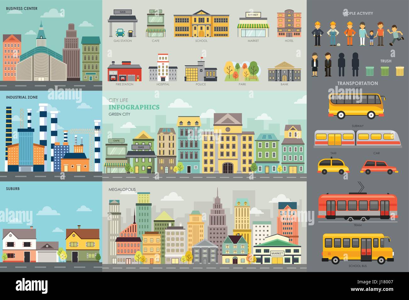 A vector illustration of City Life and Transportation Infographic Elements Stock Vector
