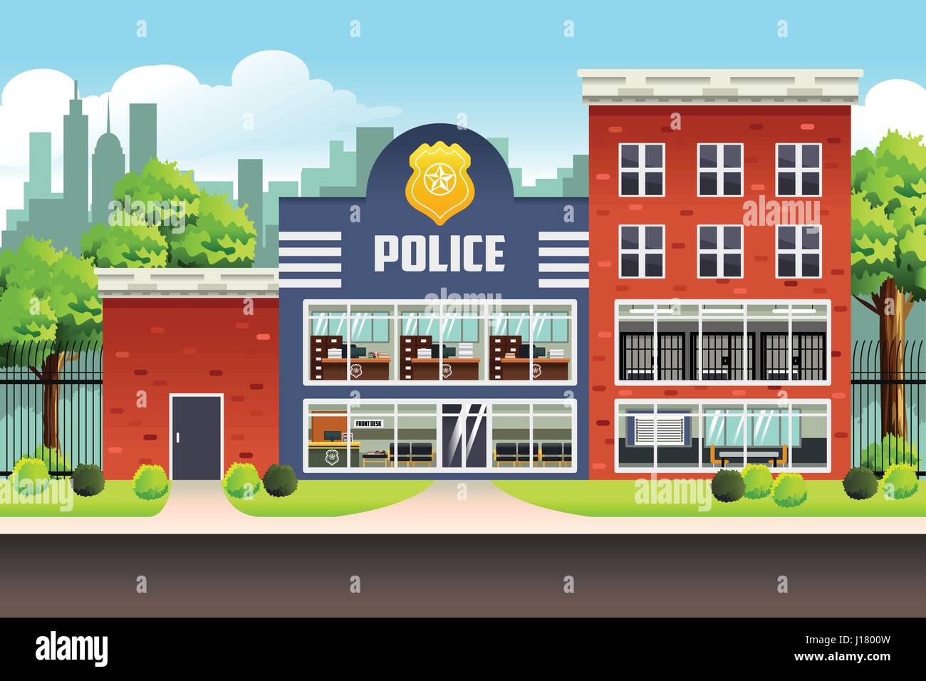 A vector illustration of Police Station Stock Vector
