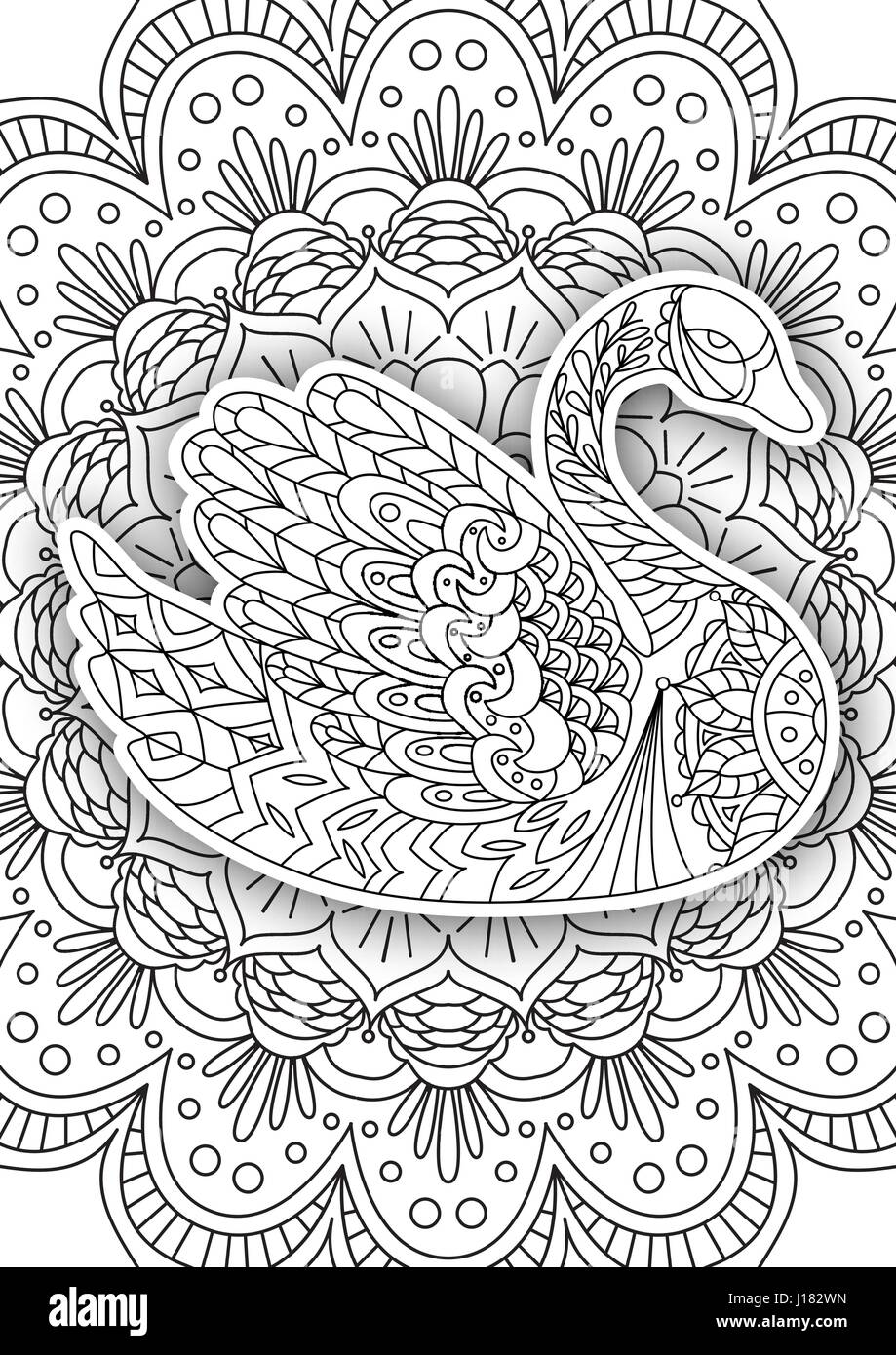 Download Printable Coloring Book Page For Adults Swan Design Activity To Older Children And Relax Adult Vector With Islam Arabic Indian Ottoman Motifs Stock Vector Image Art Alamy