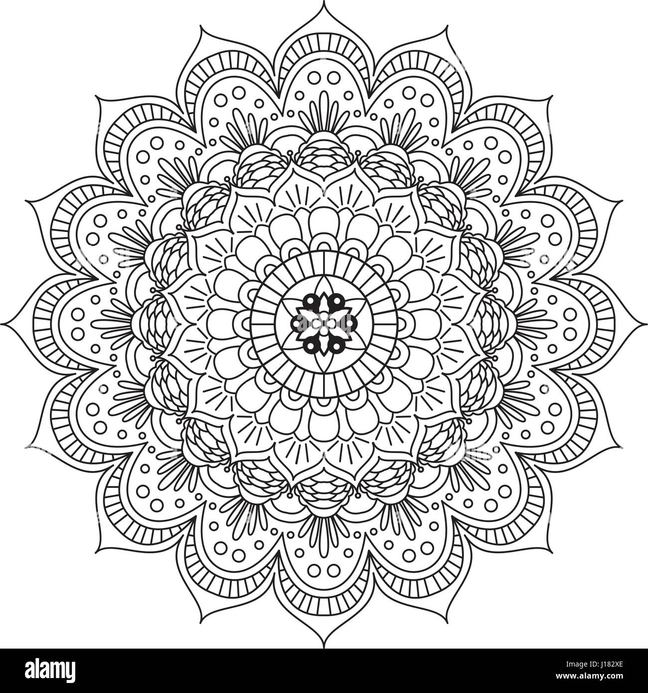 Coloring Book Mandala. Circle lace ornament, round ornamental mandala pattern, black and white design. vector for coloring page Stock Vector
