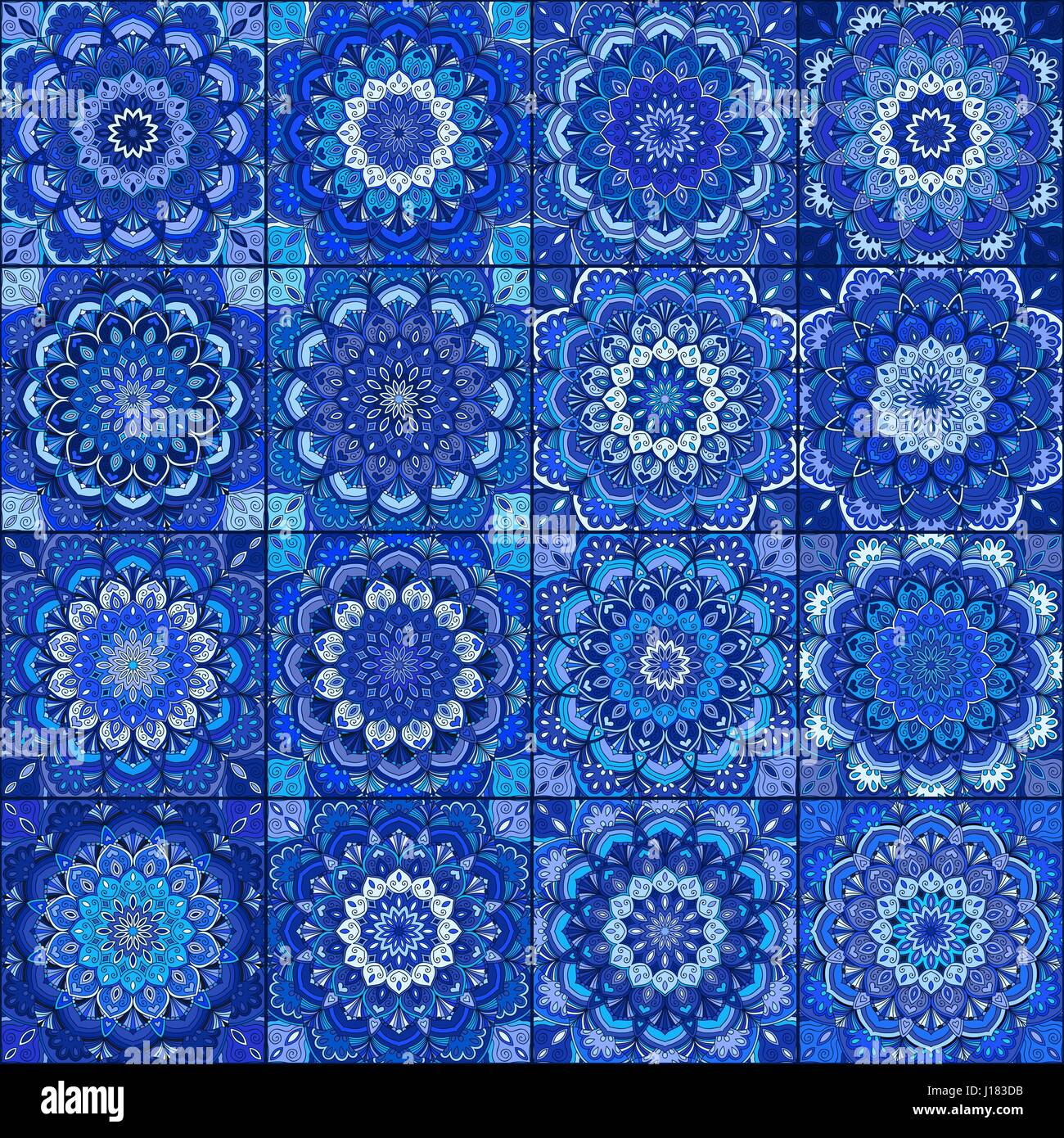 Blue Tile Boho Flower Set Stock Vector Image & Art - Alamy