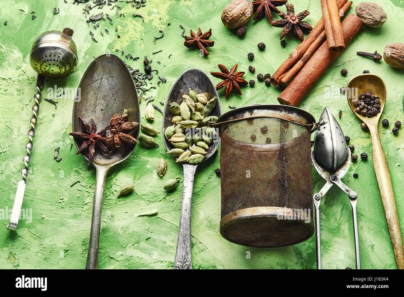 Set of spices of star anise ,cinnamon,cloves,nutmeg for warming teas