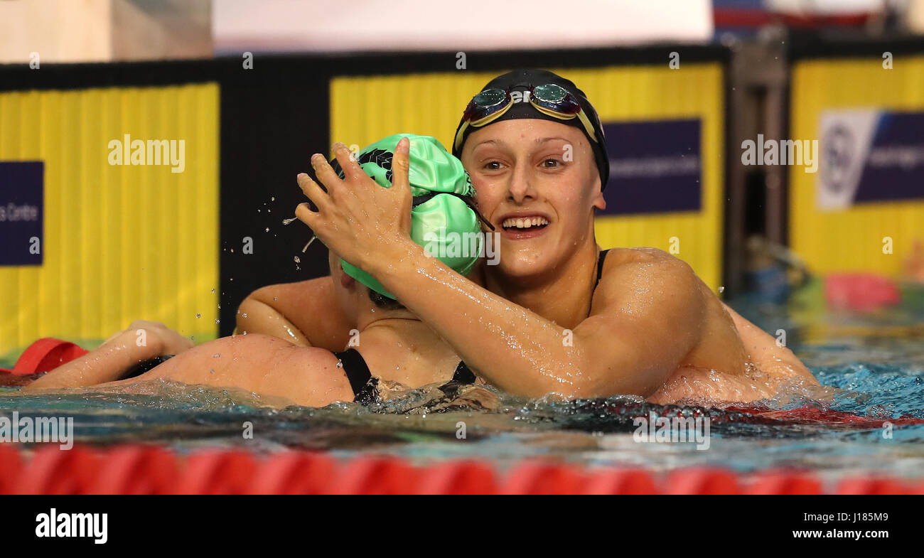 Imogen Clark reacts winning the Women's 50 metre Breaststroke during