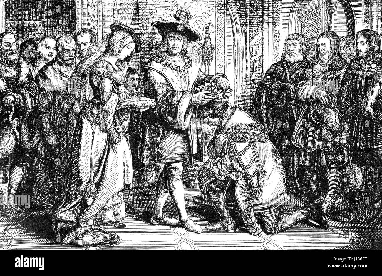 The coronation of Ulrich von Hutten by Maximilian I von Habsburg Stock Photo