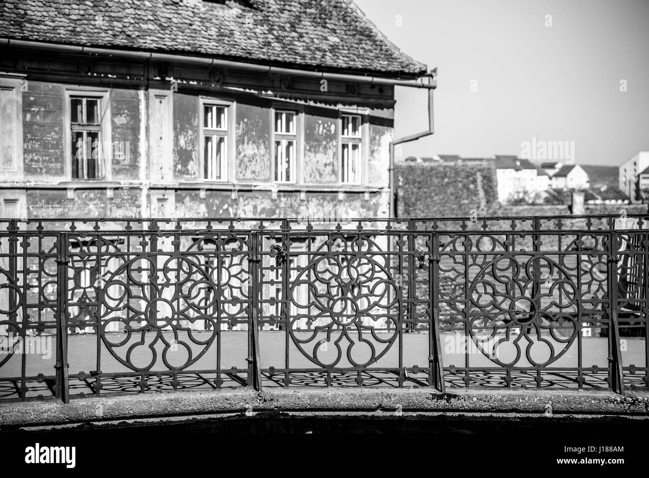 Liars Bridge from Sibiu, Romania - Black and White Stock Photo