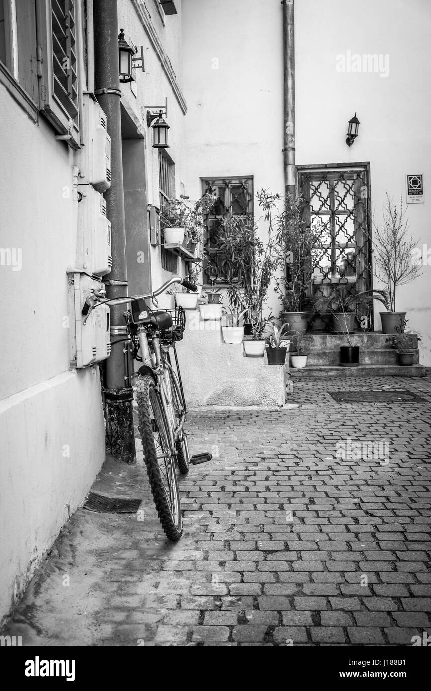 Bike in Sibiu, Old City - Romania Stock Photo