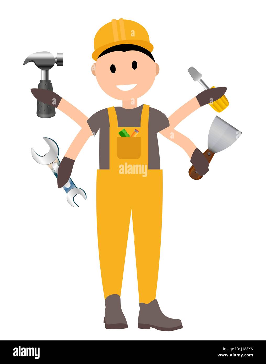 Construction Worker Flat Character, Building Man Specialists Rea Stock Vector