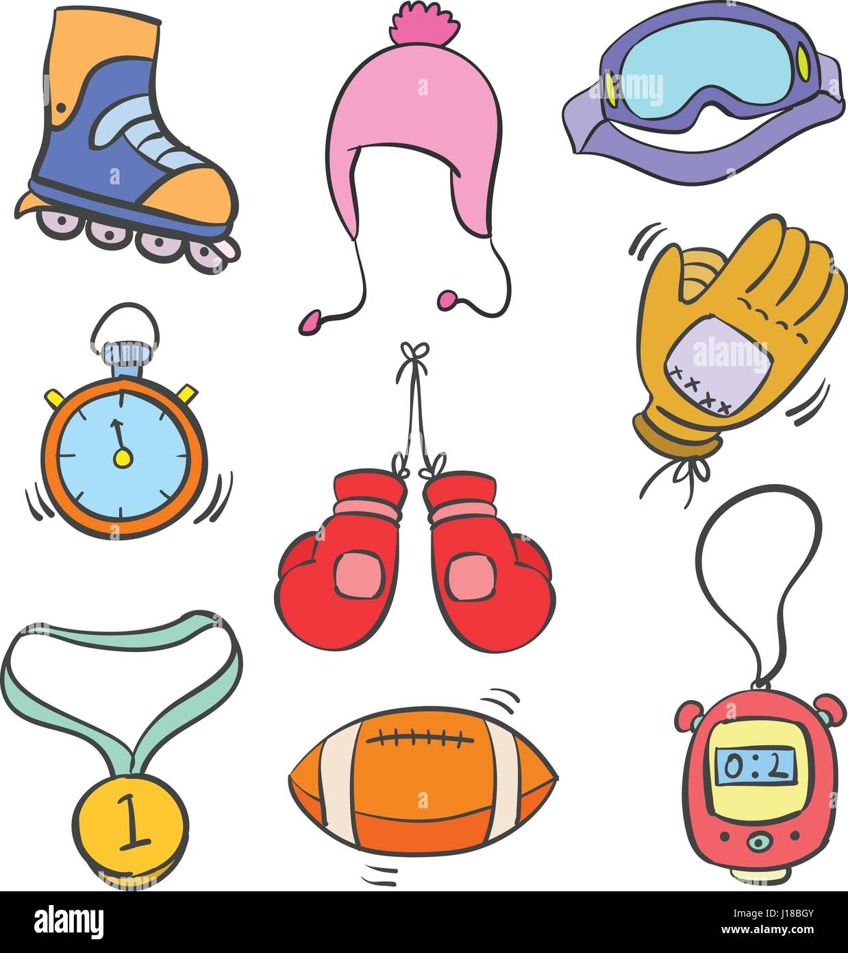 Doodle of sport equipment style collection vector art Stock Vector ...