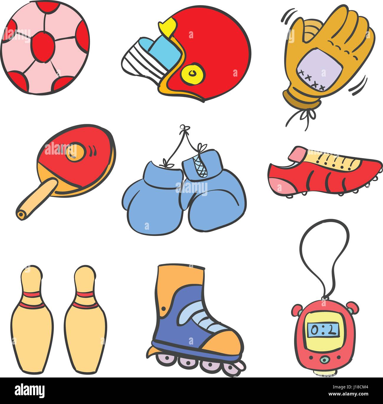 Doodle of sport equipment style various vector illustration Stock ...