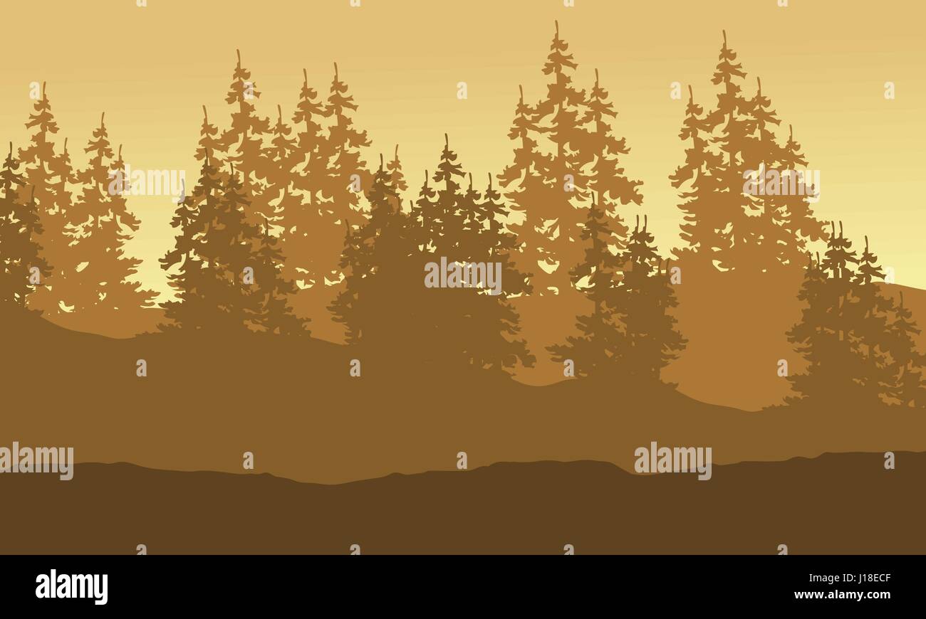 Forest spruce scenery silhouette collection vector illustration Stock ...