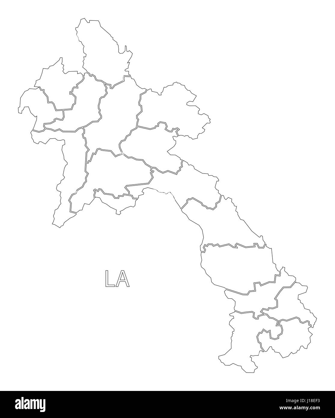 Laos outline silhouette map illustration with provinces Stock Vector ...