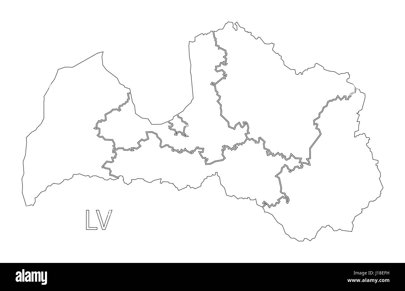 Latvia Outline Silhouette Map Illustration With Regions Stock
