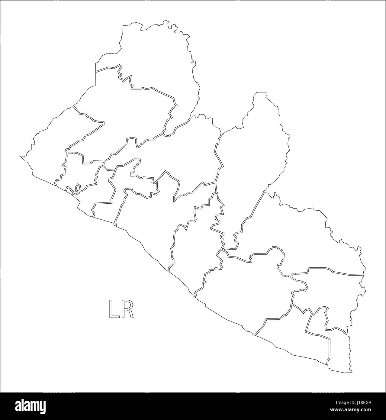 Liberia outline silhouette map illustration with counties Stock Vector