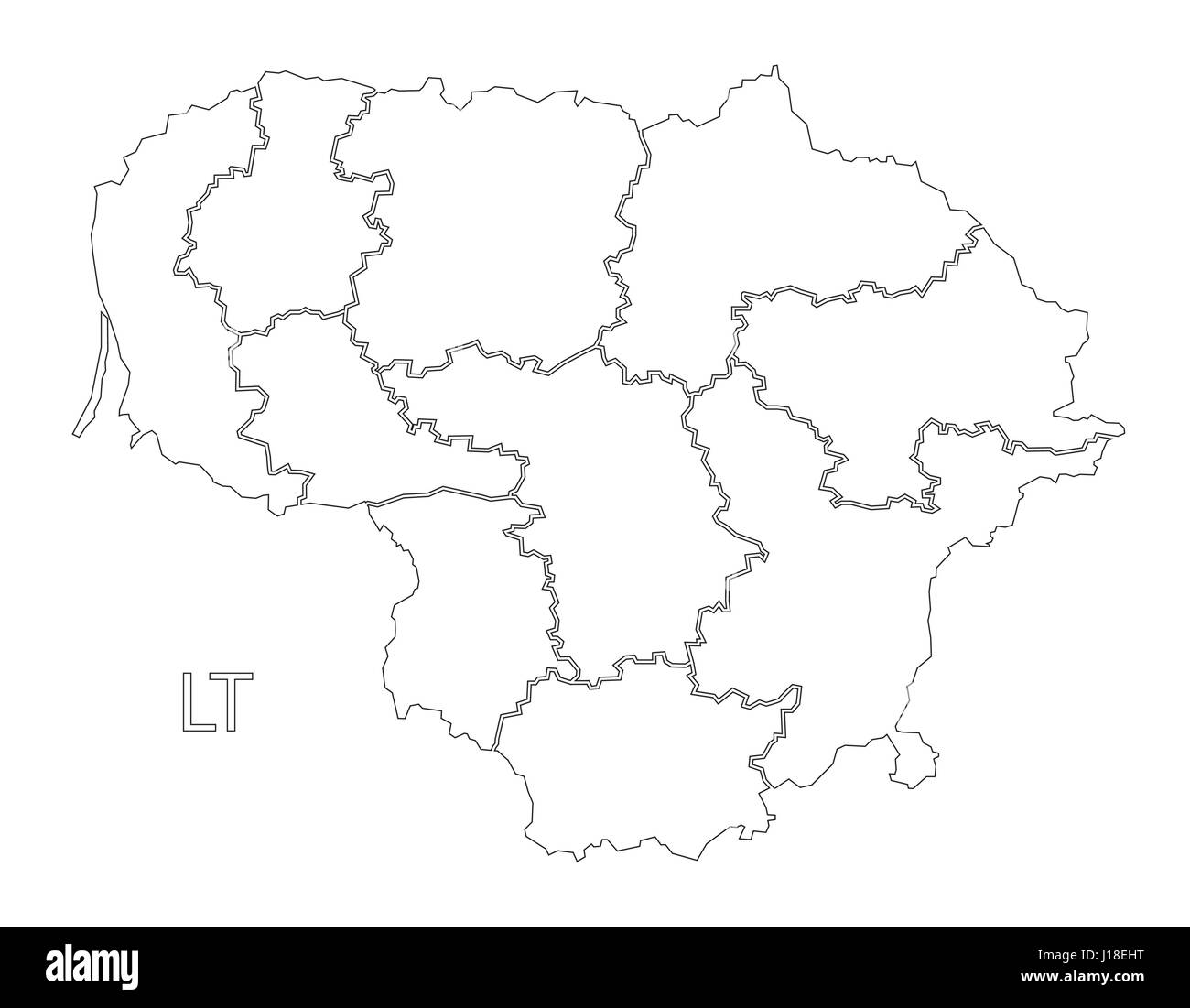 Lithuania outline silhouette map illustration with counties Stock ...