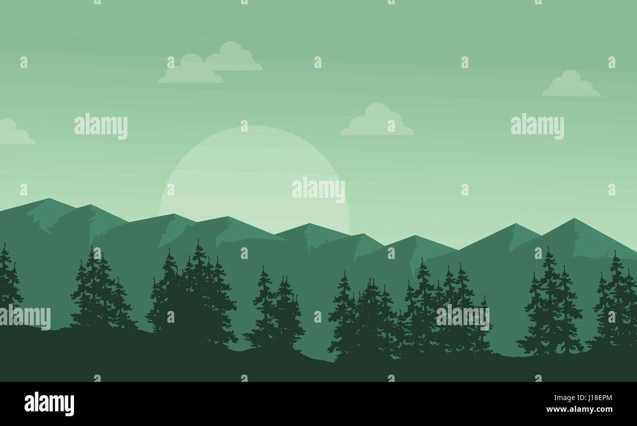 Silhouette of mountain with spruce scenery vector illustration Stock ...