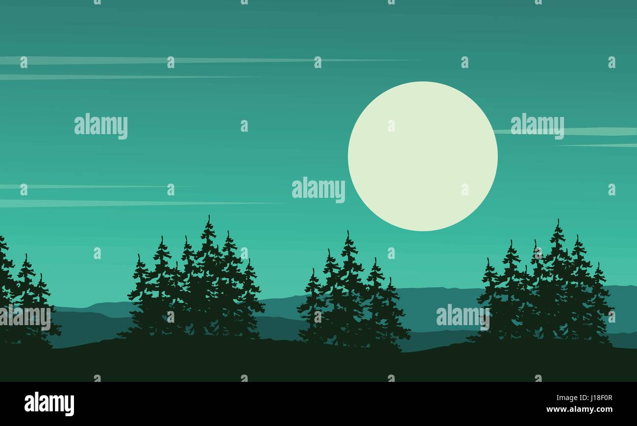 Tree on the hill scenery silhouette style vector art Stock Vector Image ...