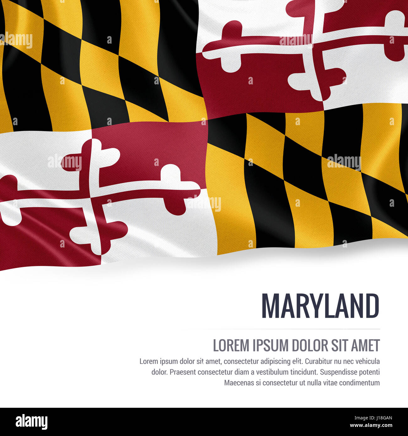 Flag of U.S. state Maryland waving on an isolated white background ...