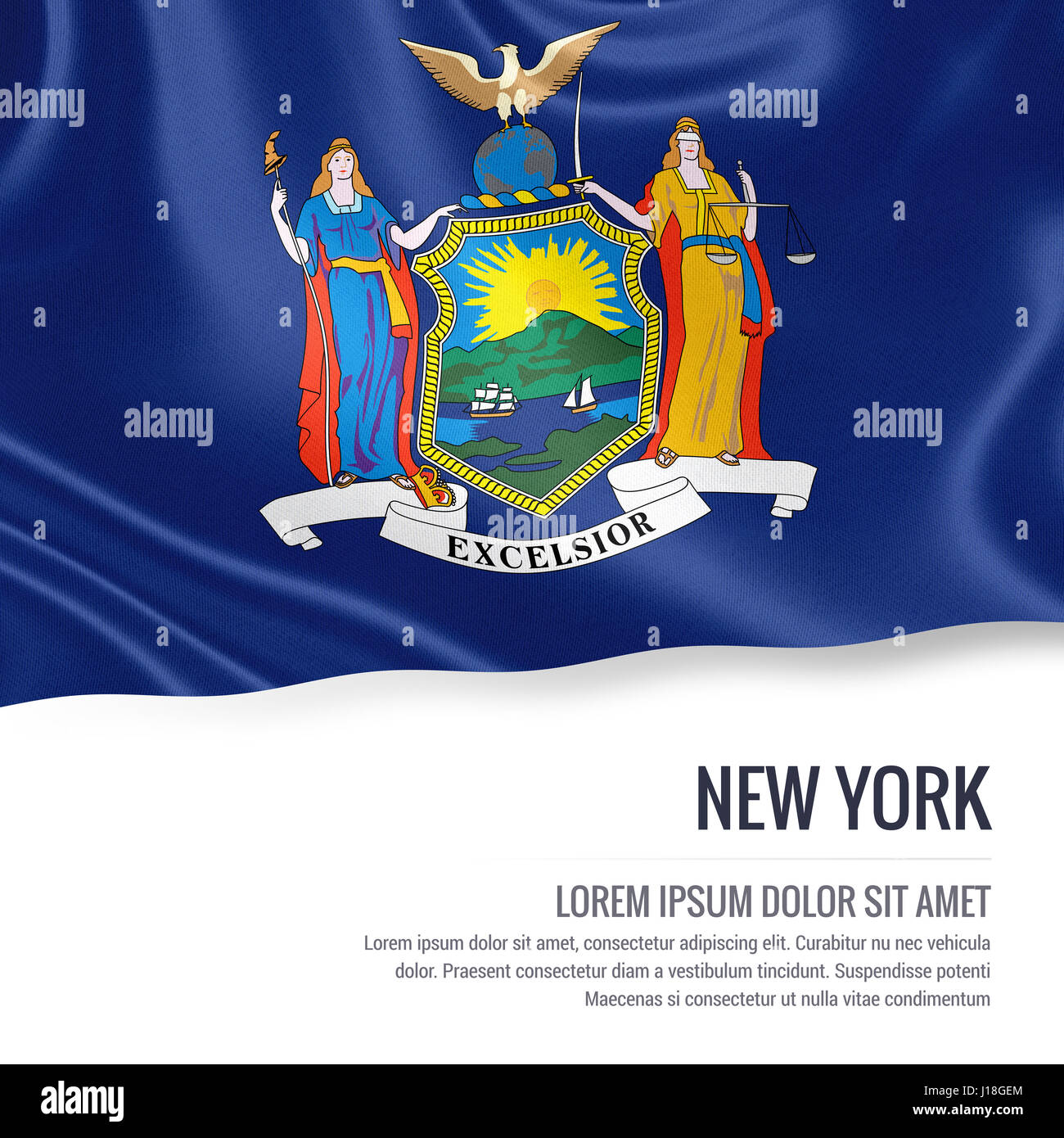 Flag of U.S. state New York waving on an isolated white background