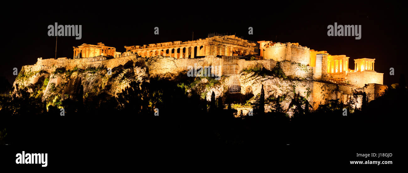 Acropolis Of Athens Greece Night View Stock Photo Alamy