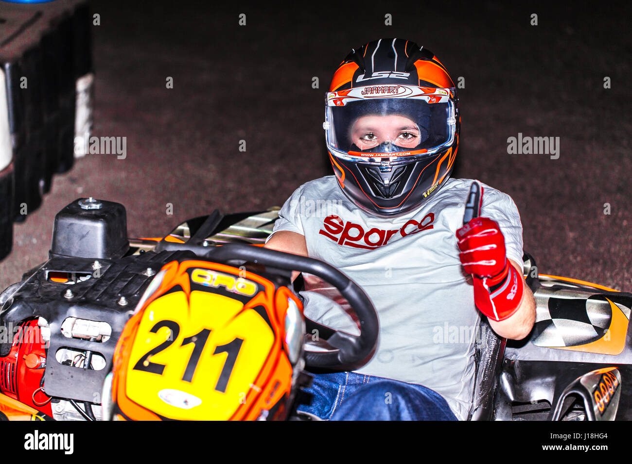 boy driving a kart inside the Karting Indoor circuit in Santa Cruz de