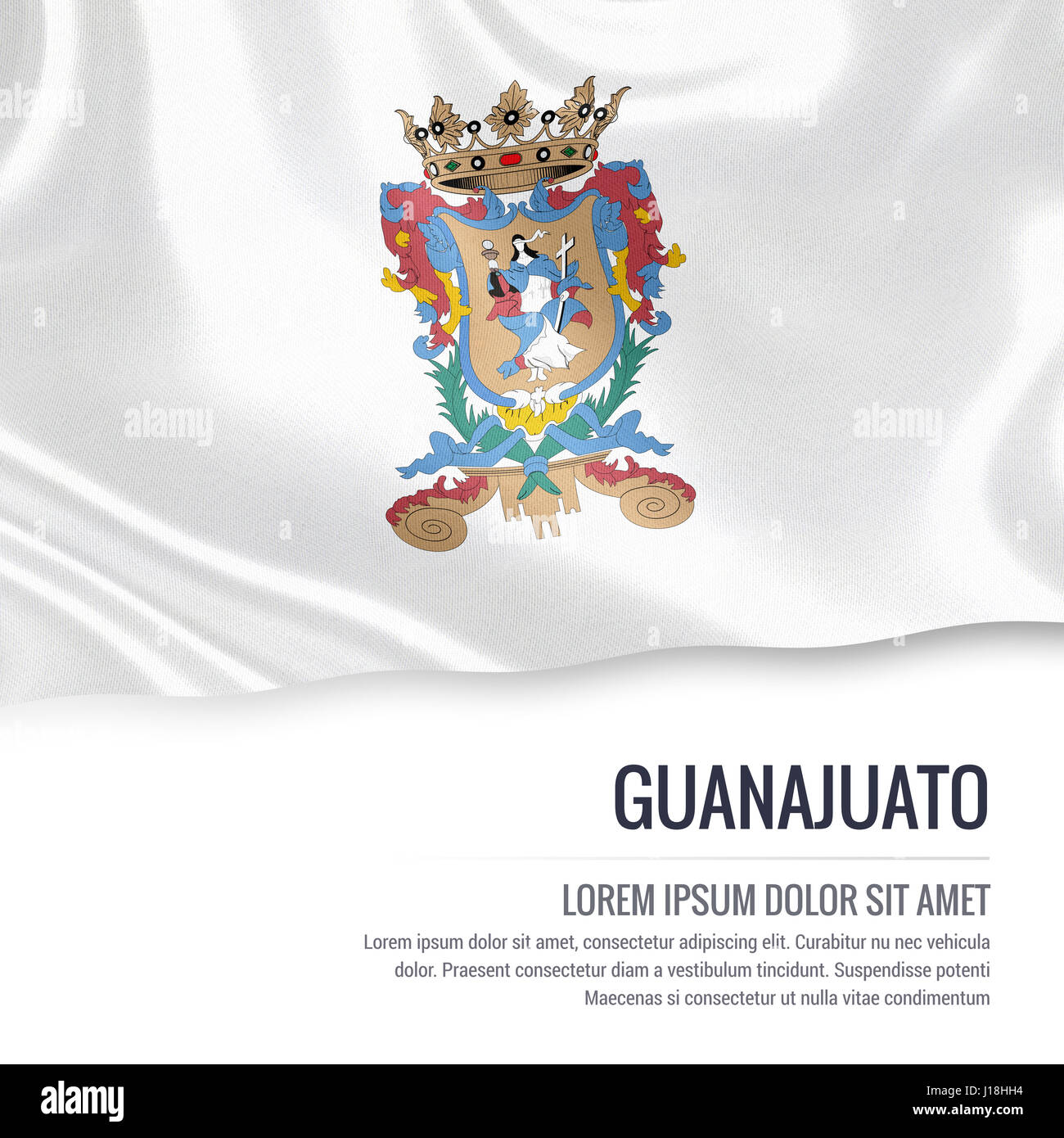 Flag Of Mexican State Guanajuato Waving On An Isolated White Stock