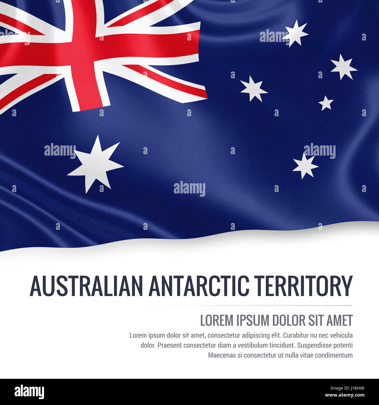 Flag of Australian state Australian Antarctic Territory waving on an isolated white background. name and the text for your message Stock Photo -