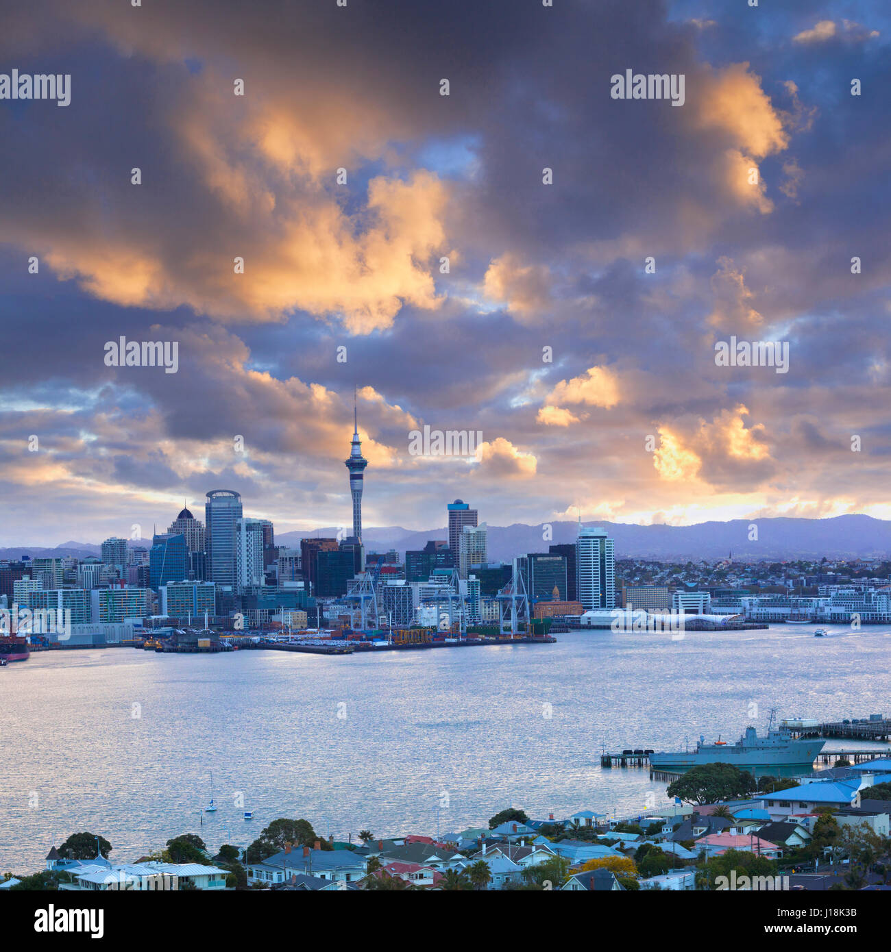 Auckland New Zealand from Mount Victoria. Stock Photo