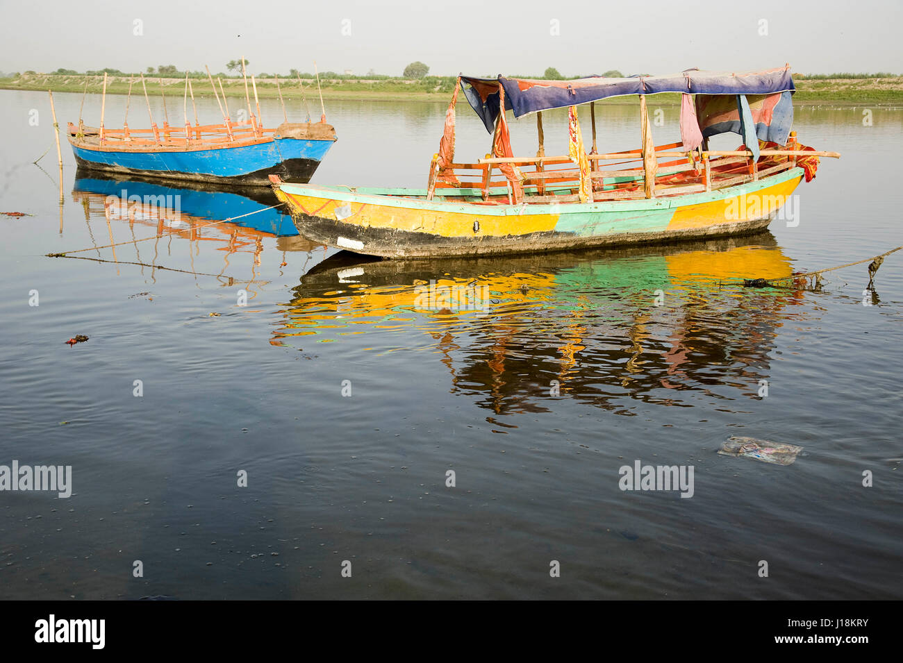 Boat in river, keshi ghat, vrindavan, uttar pradesh, india, asia Stock Photo